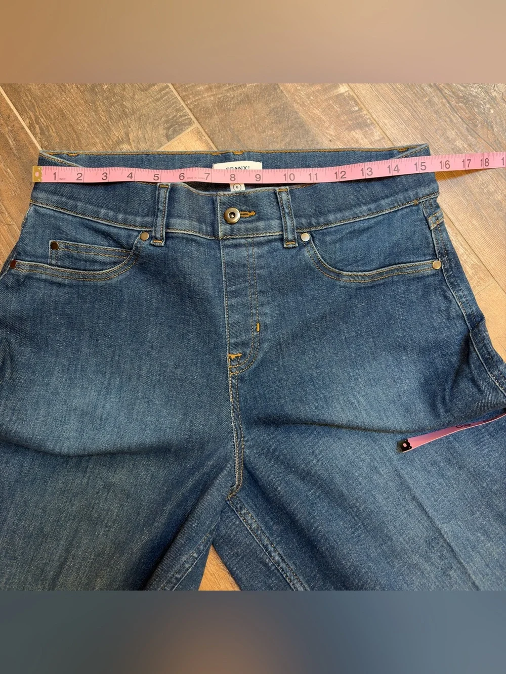 SPANX Dark Wash Cropped Wide Leg Jeans Culottes Size L - Picture 8 of 10